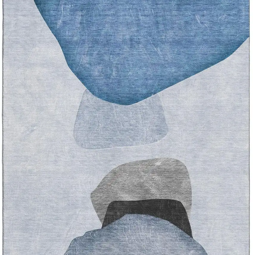 Blue And Gray Abstract Washable Area Rug With UV Protection Photo 4
