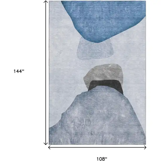 Blue And Gray Abstract Washable Area Rug With UV Protection Photo 7