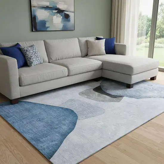 Blue And Gray Abstract Washable Area Rug With UV Protection Photo 1