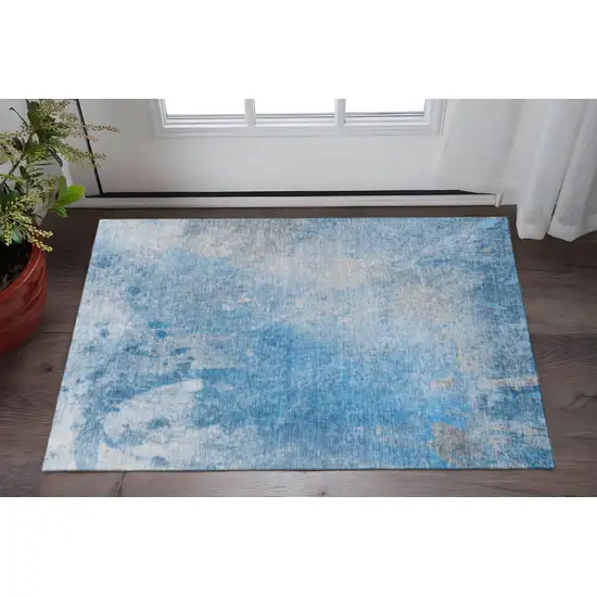 Blue And Gray Abstract Washable Area Rug With UV Protection Photo 2