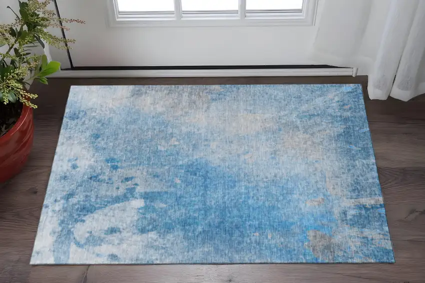 Blue And Gray Abstract Washable Area Rug With UV Protection Photo 2