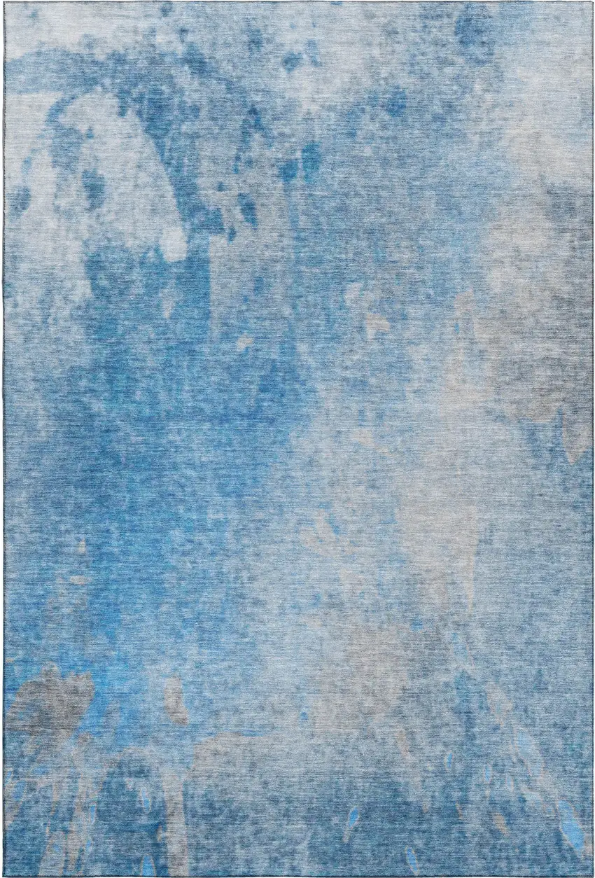 Blue And Gray Abstract Washable Area Rug With UV Protection Photo 8