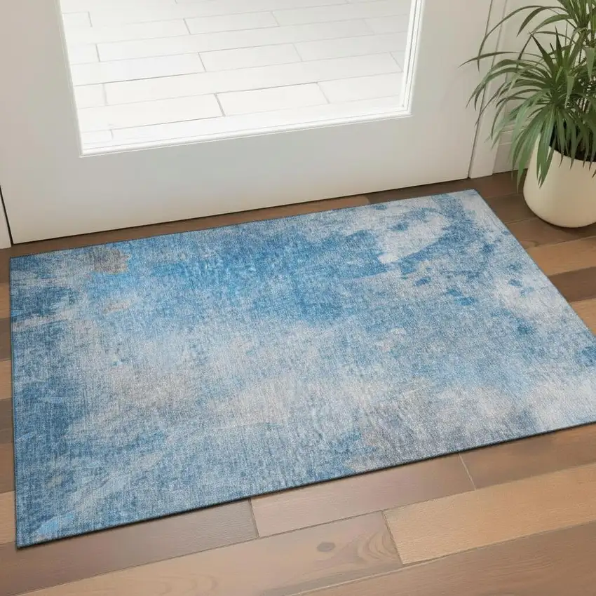 Blue And Gray Abstract Washable Area Rug With UV Protection Photo 1