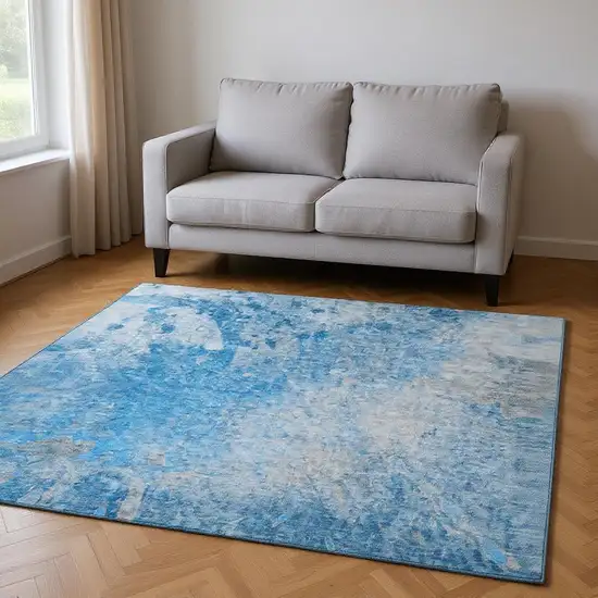 Blue And Gray Abstract Washable Area Rug With UV Protection Photo 2