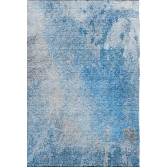 Blue And Gray Abstract Washable Area Rug With UV Protection Photo 4