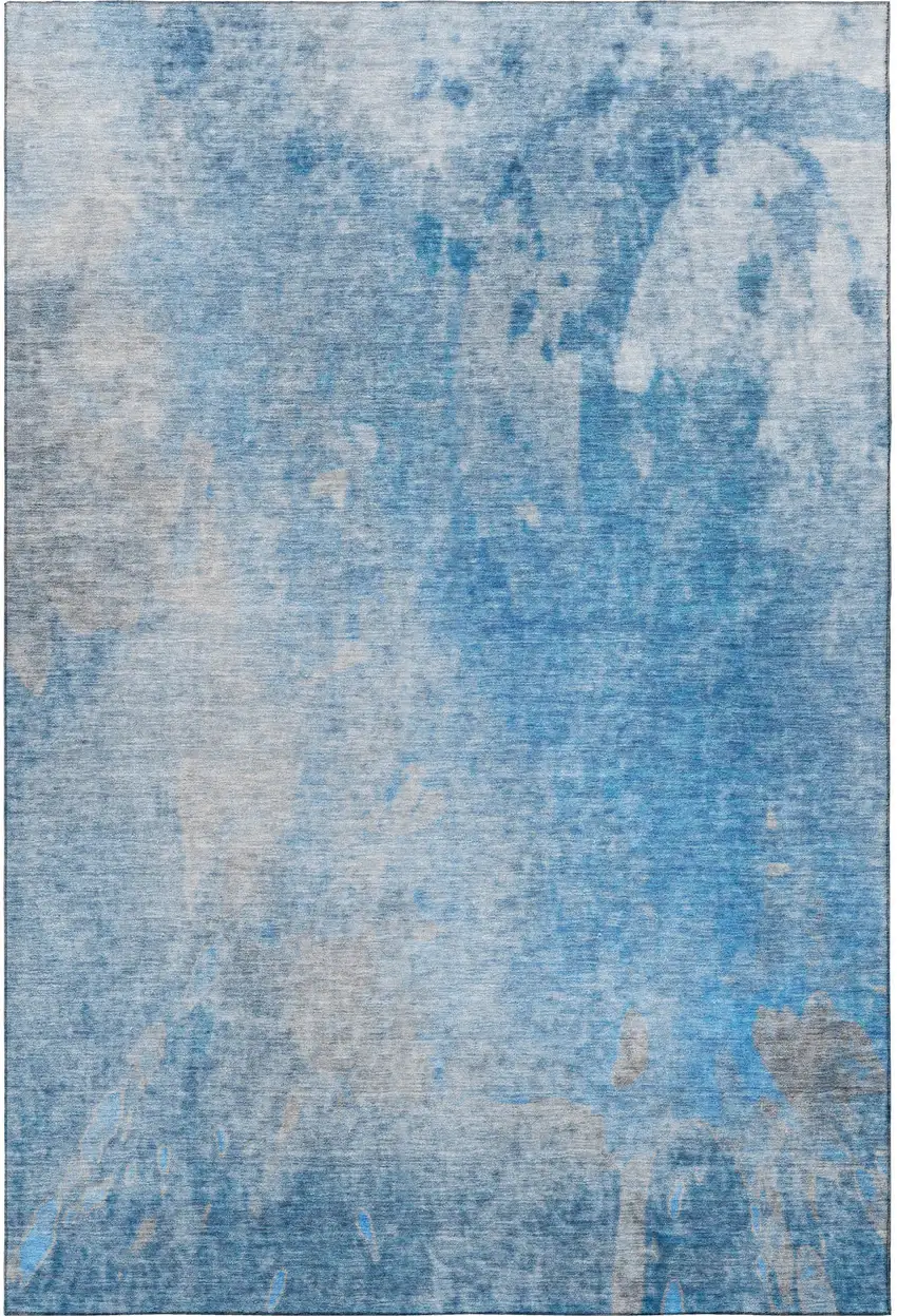 Blue And Gray Abstract Washable Area Rug With UV Protection Photo 4