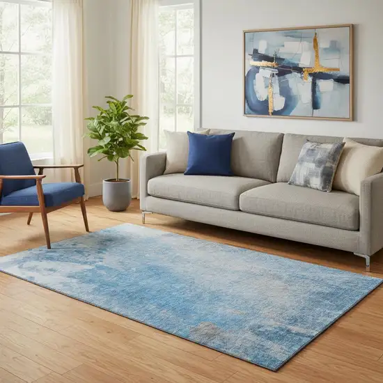 Blue And Gray Abstract Washable Area Rug With UV Protection Photo 1