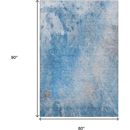 Blue And Gray Abstract Washable Area Rug With UV Protection Photo 3