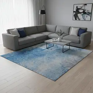Photo of Blue And Gray Abstract Washable Area Rug With UV Protection