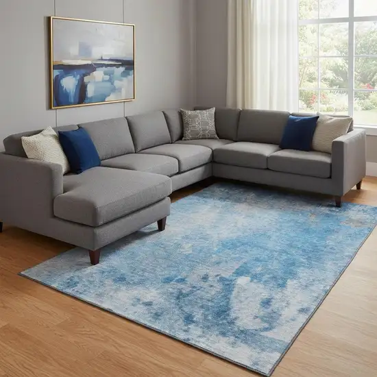 Blue And Gray Abstract Washable Area Rug With UV Protection Photo 1