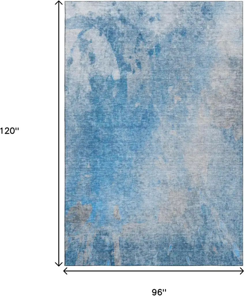 Blue And Gray Abstract Washable Area Rug With UV Protection Photo 6