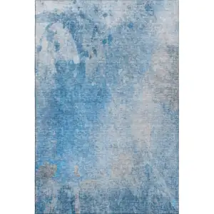 Photo of Blue And Gray Abstract Washable Area Rug With UV Protection