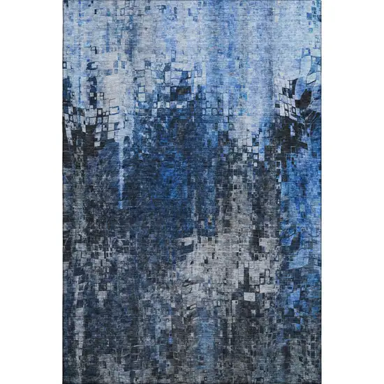 Blue And Gray Abstract Washable Area Rug With UV Protection Photo 5