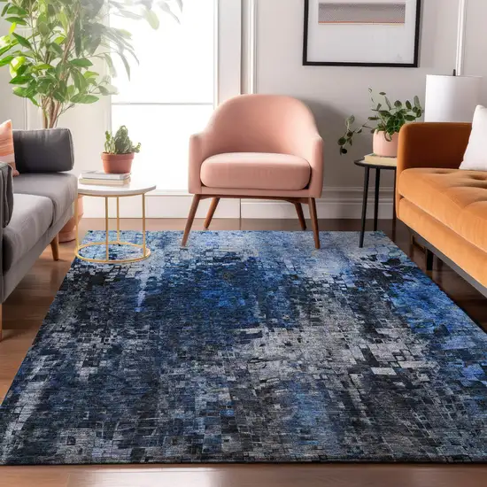 Blue And Gray Abstract Washable Area Rug With UV Protection Photo 3