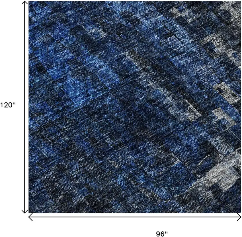 Blue And Gray Abstract Washable Area Rug With UV Protection Photo 9
