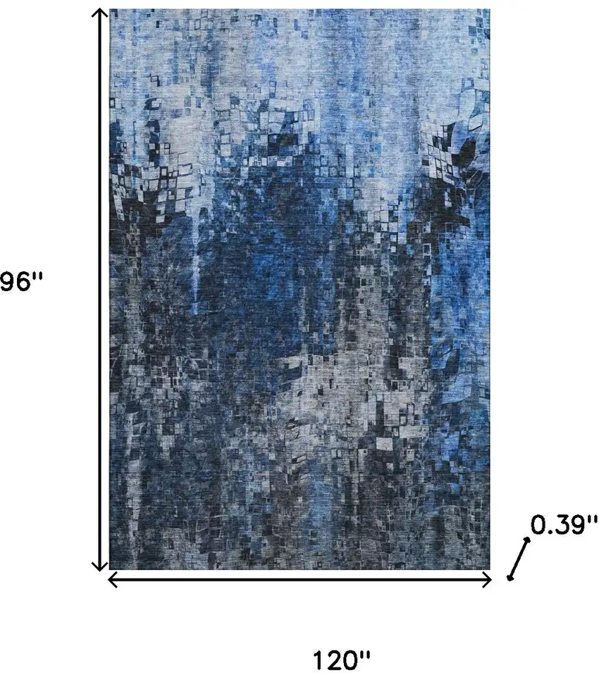 Blue And Gray Abstract Washable Area Rug With UV Protection Photo 3