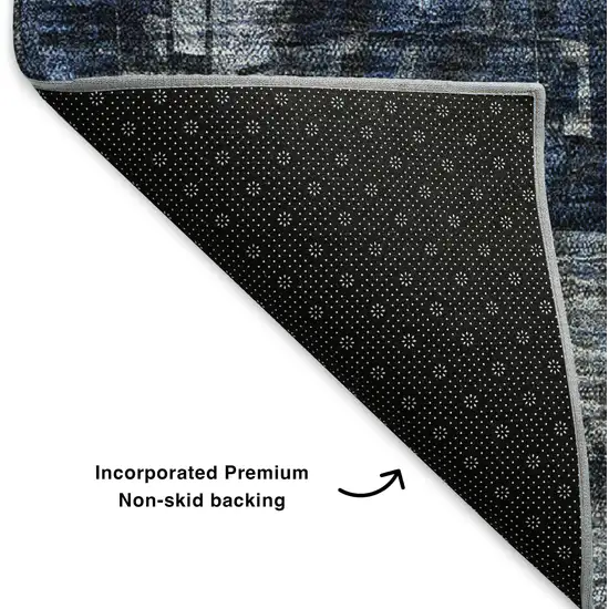 Blue And Gray Abstract Washable Area Rug With UV Protection Photo 5