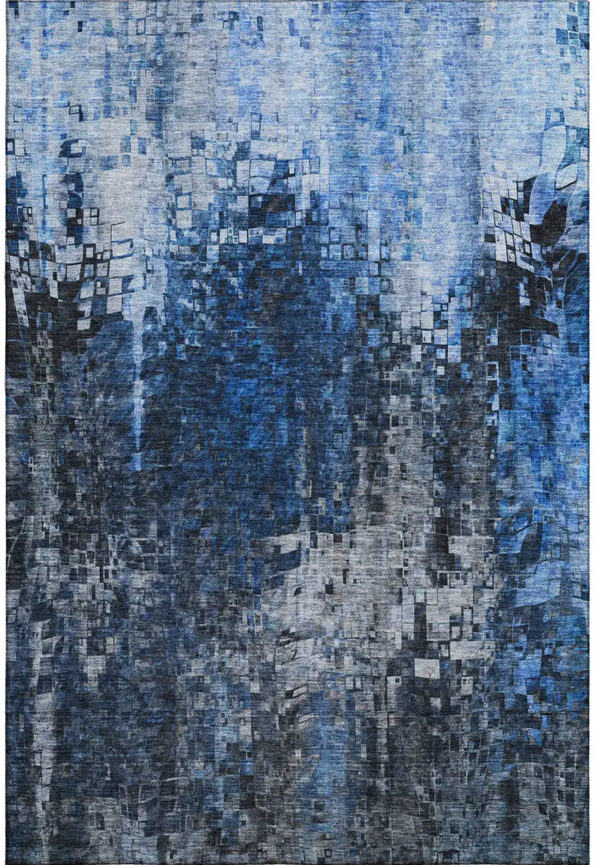 Blue And Gray Abstract Washable Area Rug With UV Protection Photo 4