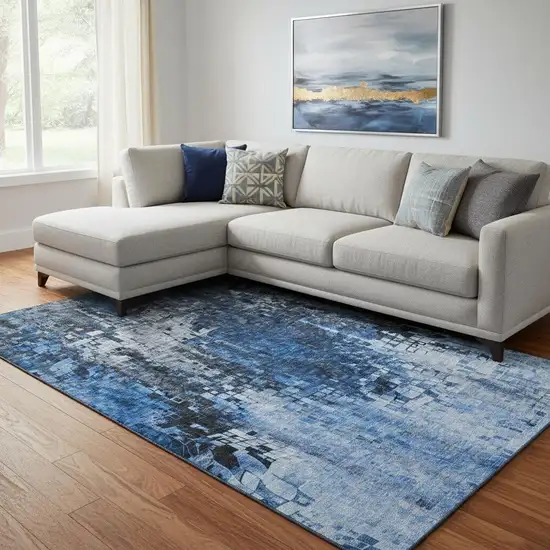 Blue And Gray Abstract Washable Area Rug With UV Protection Photo 1