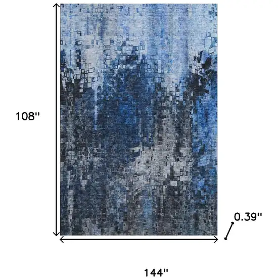 Blue And Gray Abstract Washable Area Rug With UV Protection Photo 3