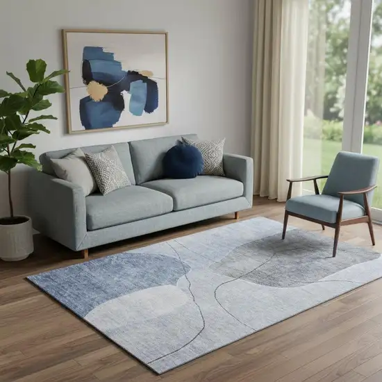 Blue And Gray Abstract Washable Area Rug With UV Protection Photo 1