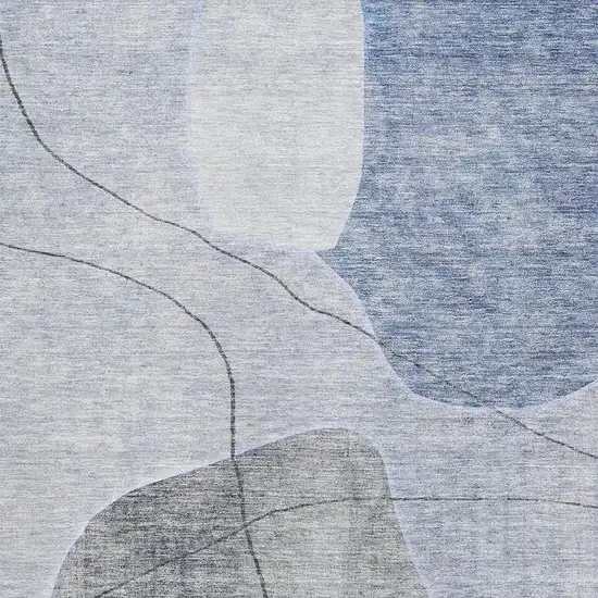 Blue And Gray Abstract Washable Area Rug With UV Protection Photo 2