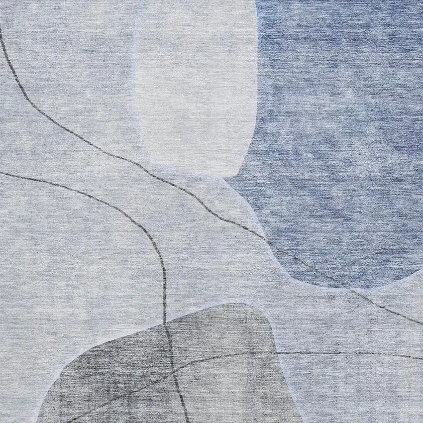 Blue And Gray Abstract Washable Area Rug With UV Protection Photo 2