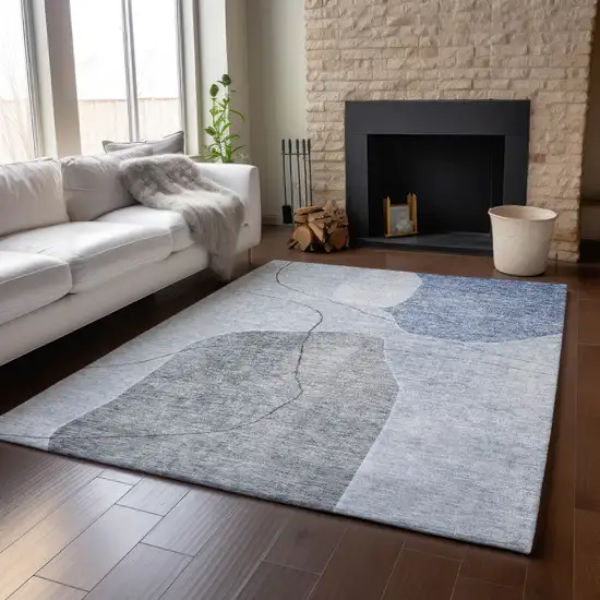 Blue And Gray Abstract Washable Area Rug With UV Protection Photo 5