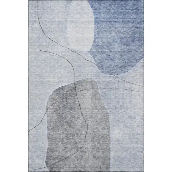 Blue And Gray Abstract Washable Area Rug With UV Protection Photo 1