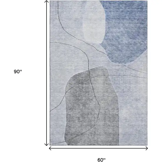 Blue And Gray Abstract Washable Area Rug With UV Protection Photo 3