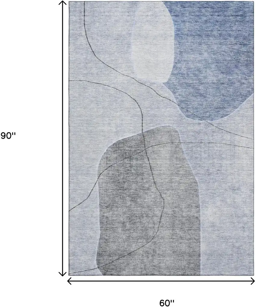 Blue And Gray Abstract Washable Area Rug With UV Protection Photo 3