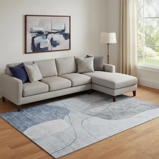 Blue And Gray Abstract Washable Area Rug With UV Protection Photo 1