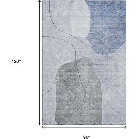 Blue And Gray Abstract Washable Area Rug With UV Protection Photo 3