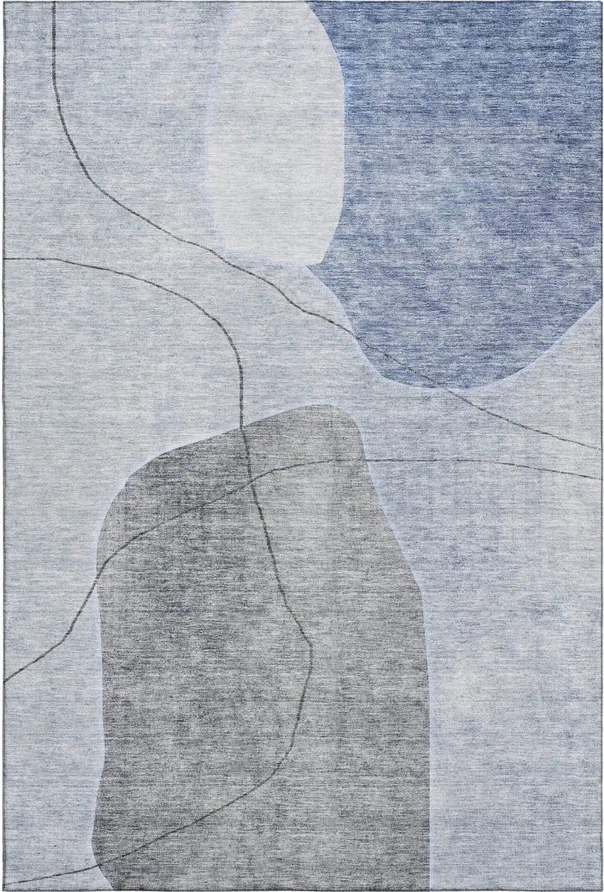 Blue And Gray Abstract Washable Area Rug With UV Protection Photo 1