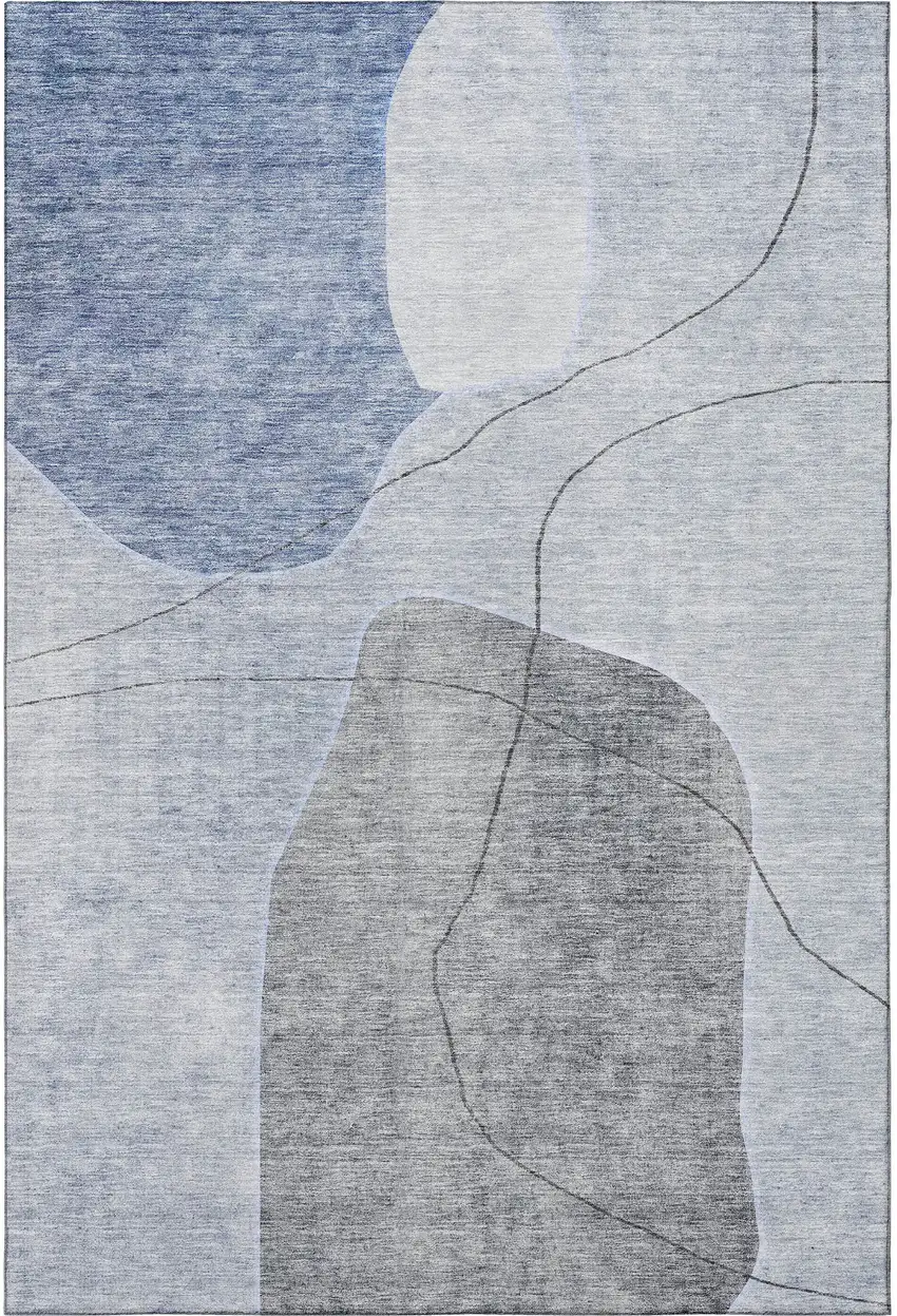 Blue And Gray Abstract Washable Area Rug With UV Protection Photo 3