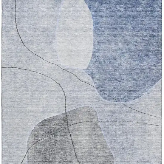 Blue And Gray Abstract Washable Area Rug With UV Protection Photo 2
