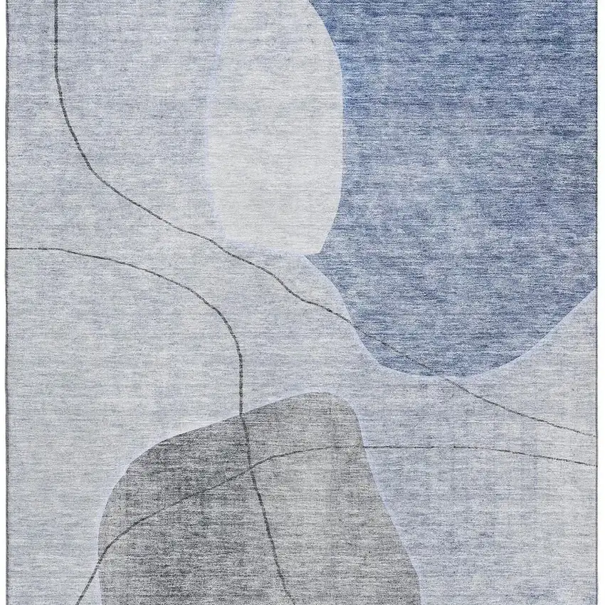 Blue And Gray Abstract Washable Area Rug With UV Protection Photo 2