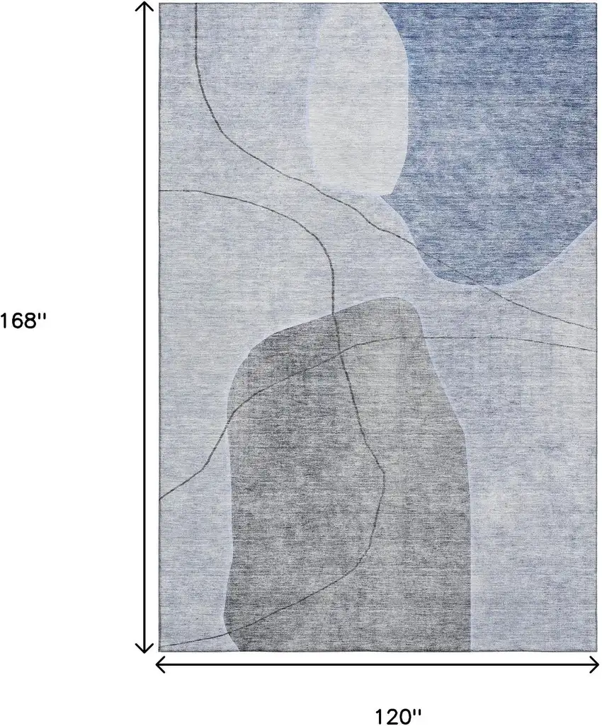 Blue And Gray Abstract Washable Area Rug With UV Protection Photo 3