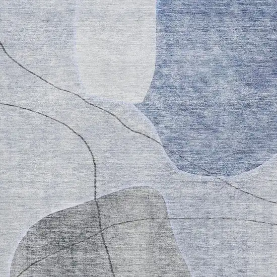 Blue And Gray Abstract Washable Area Rug With UV Protection Photo 2