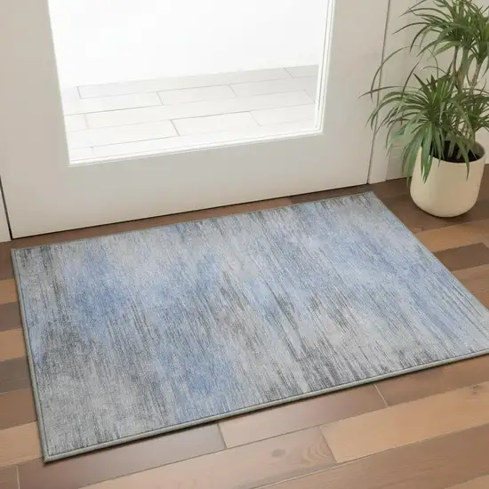 Blue And Gray Abstract Washable Area Rug With UV Protection Photo 2
