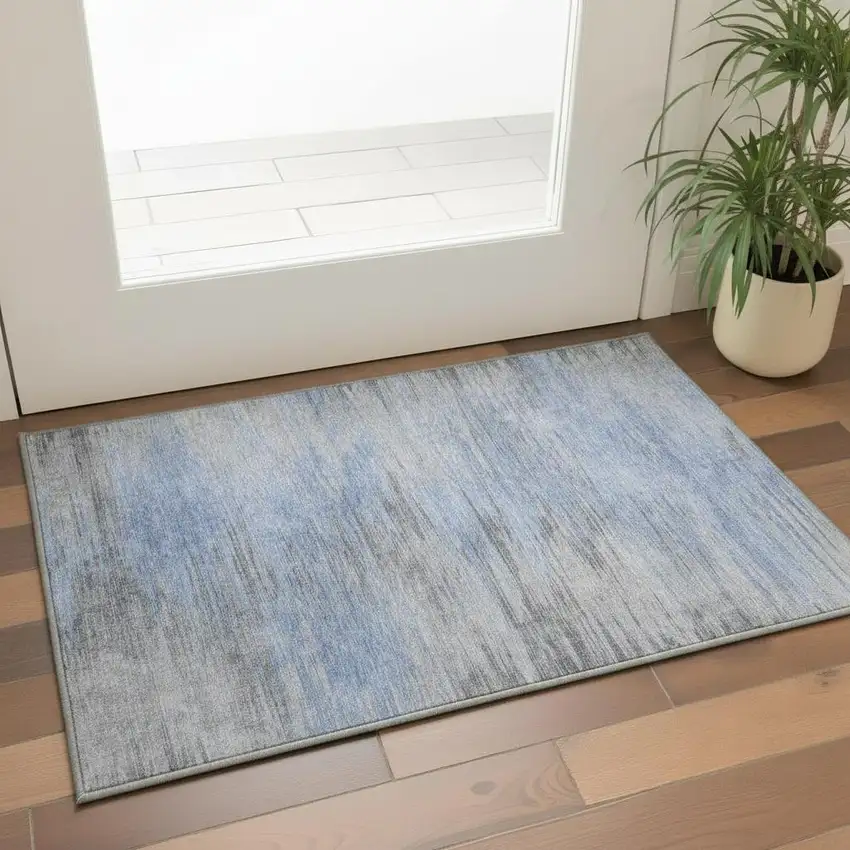 Blue And Gray Abstract Washable Area Rug With UV Protection Photo 2