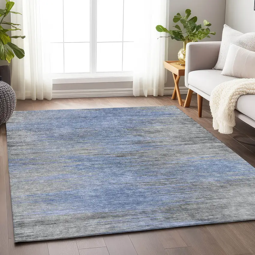 Blue And Gray Abstract Washable Area Rug With UV Protection Photo 6