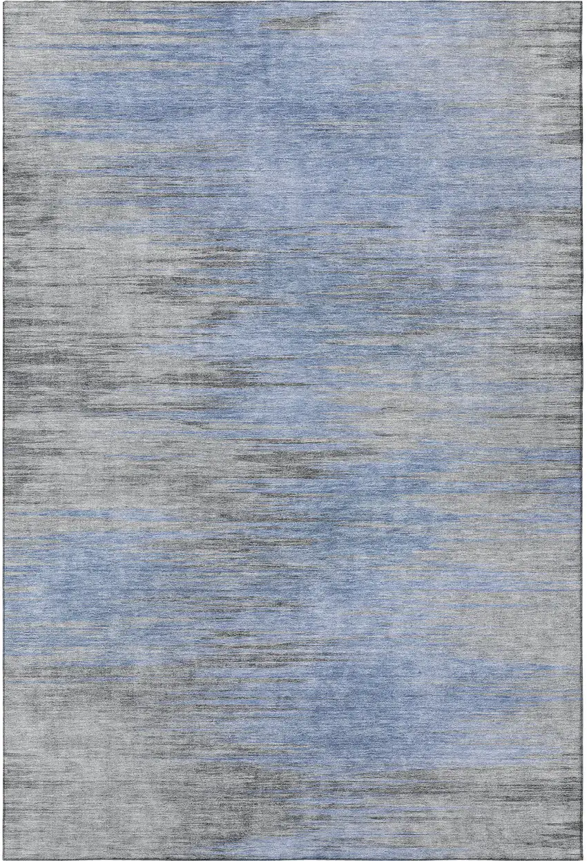 Blue And Gray Abstract Washable Area Rug With UV Protection Photo 4