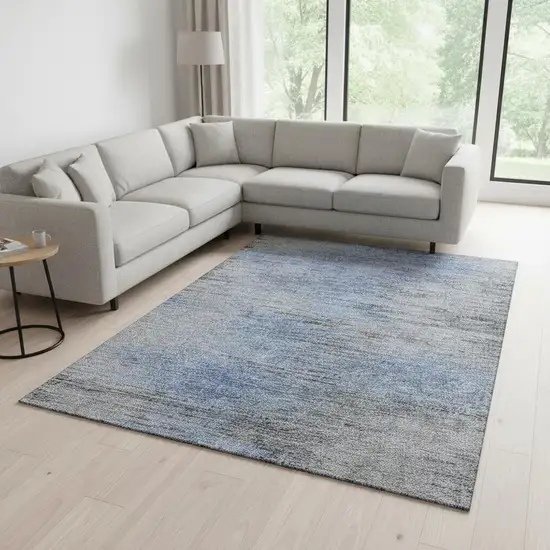 Blue And Gray Abstract Washable Area Rug With UV Protection Photo 2