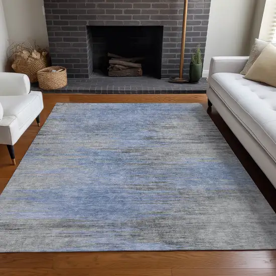 Blue And Gray Abstract Washable Area Rug With UV Protection Photo 5