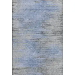 Photo of Blue And Gray Abstract Washable Area Rug With UV Protection