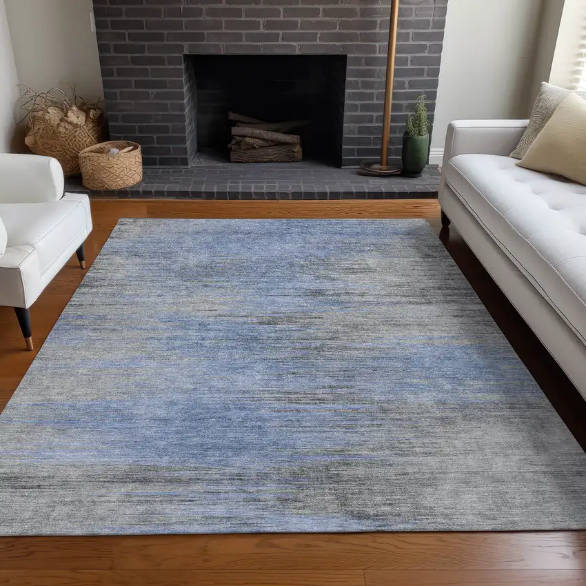 Blue And Gray Abstract Washable Area Rug With UV Protection Photo 4