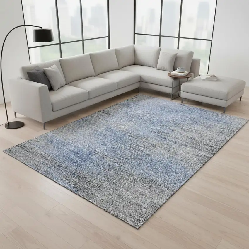 Blue And Gray Abstract Washable Area Rug With UV Protection Photo 2