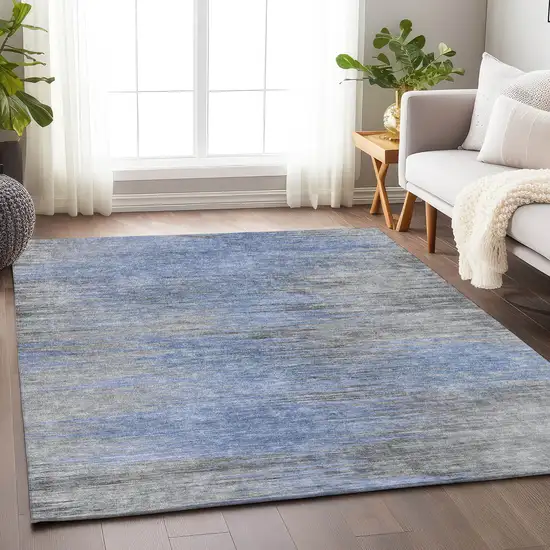 Blue And Gray Abstract Washable Area Rug With UV Protection Photo 6