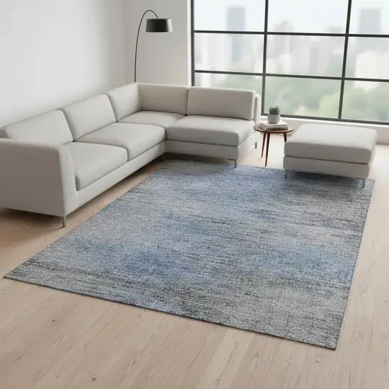 Blue And Gray Abstract Washable Area Rug With UV Protection Photo 2